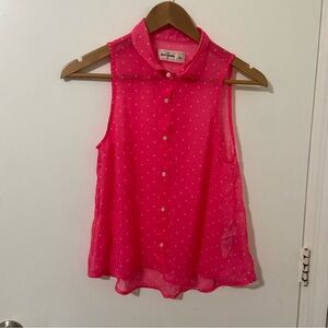 Abercrombie Kids Pink White Polka Dots Sheer Sleeveless Hi-Low Button Up Blouse